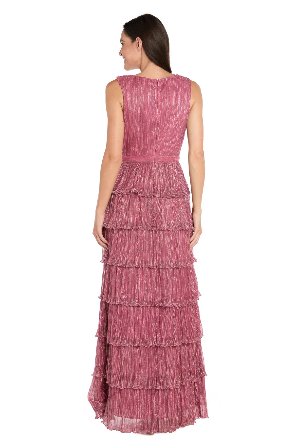 Glamorous Shimmering V-Neck Tiered Sleeveless Floor-Length Evening Dresses
