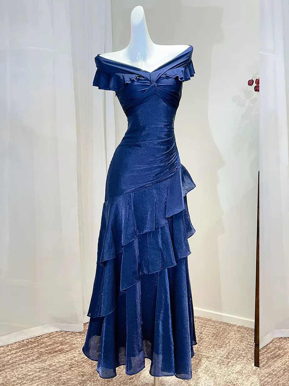 Glamorous Vintage Fitted Mermaid Off-the-Shoulder Sleeveless Back Zip Floor-Length Prom Dresses