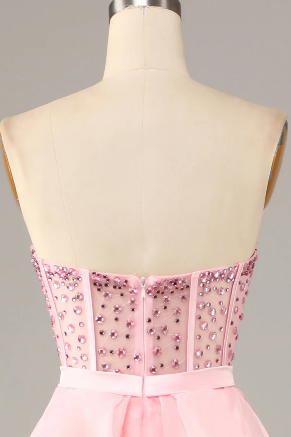 Glamorous Beaded Strapless Ball Gown Prom Dresses with Ruffled Tulle Skirt and Satin Waistband