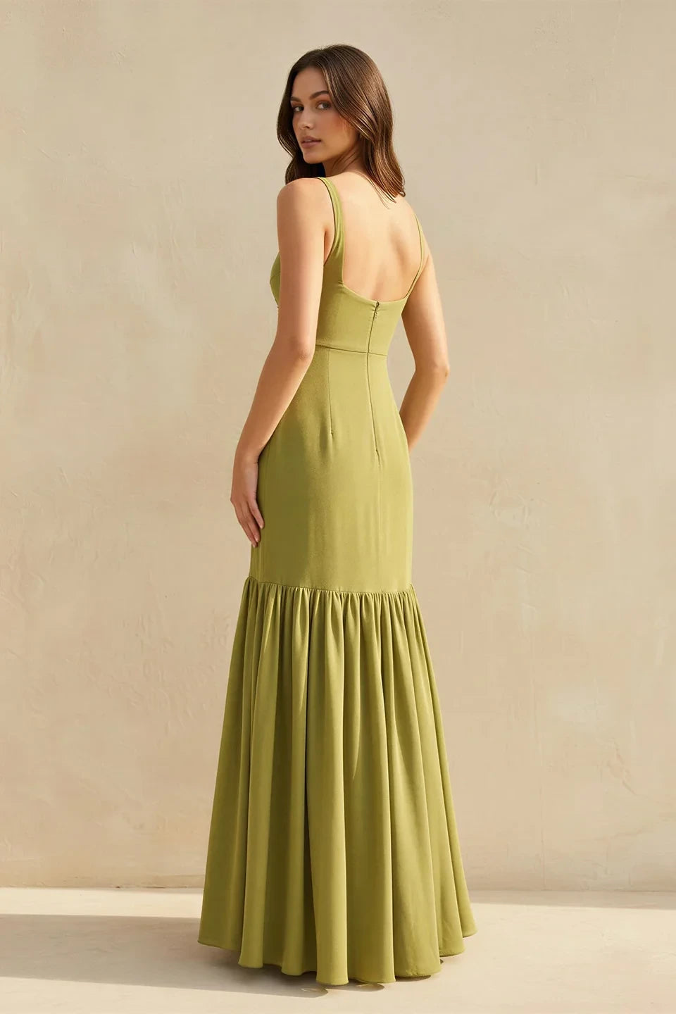 Graceful Satin Mermaid Scoop Neck Sleeveless Low Scoop Back Floor Length Evening Dresses