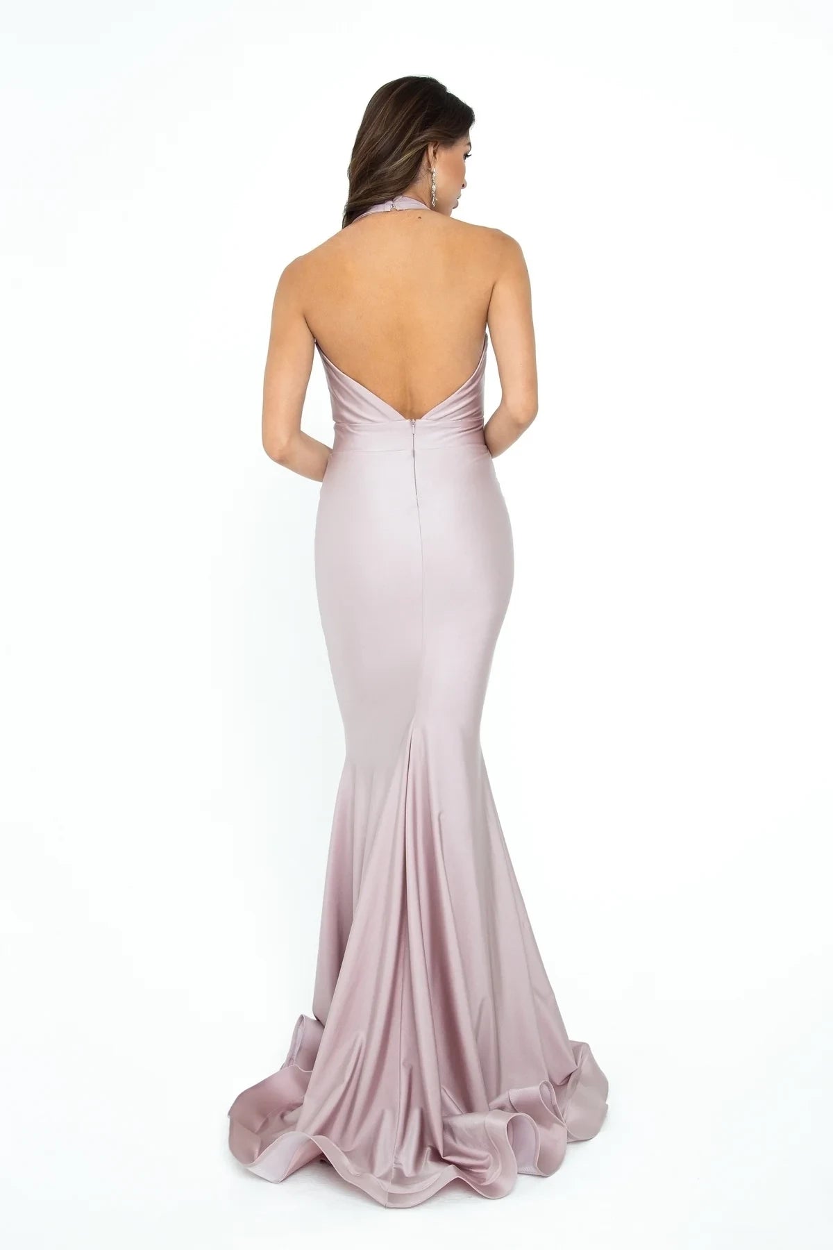 Hanging neck collar sleeveless backless mermaid and floor length evening dress