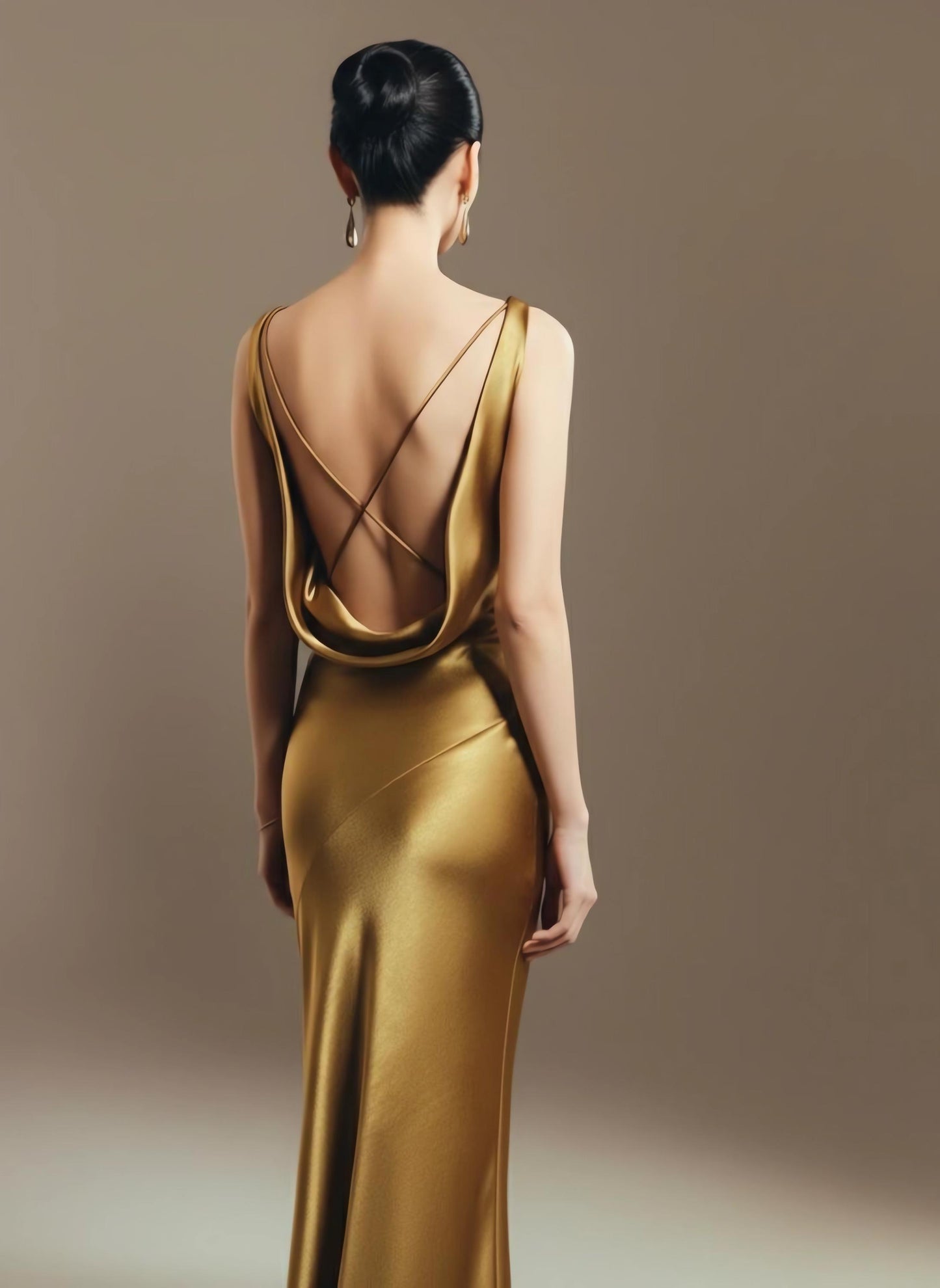 Luxe Satin Cowl Neck Crisscross Open Back Mermaid Floor-Length Evening Dress