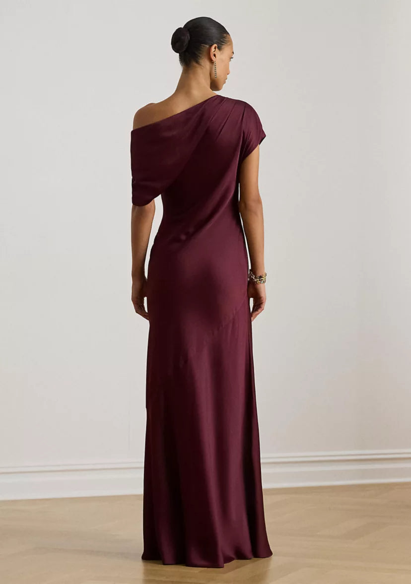 Metallic Satin One-Shoulder Draped Mermaid Evening Dresses