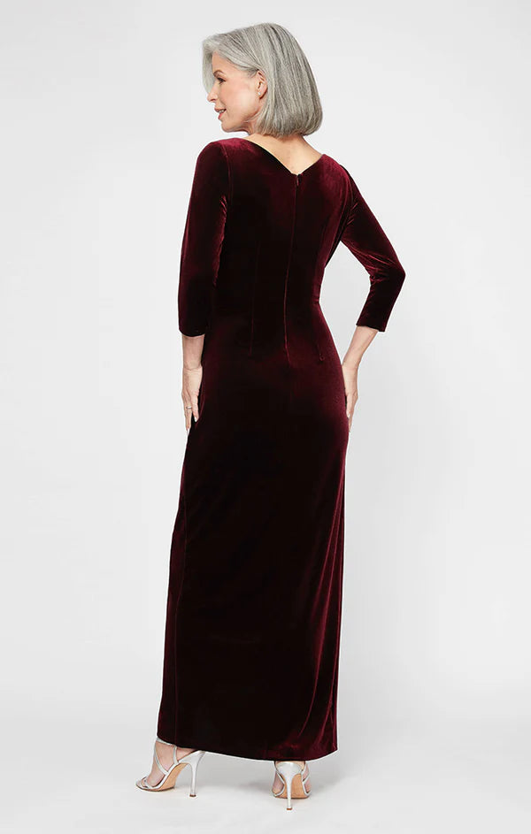 Luxury Wrap Bodycon V Neck Three Quarter Sleeve Simple Zip Back Slit Maxi Mother Of The Bride Dress