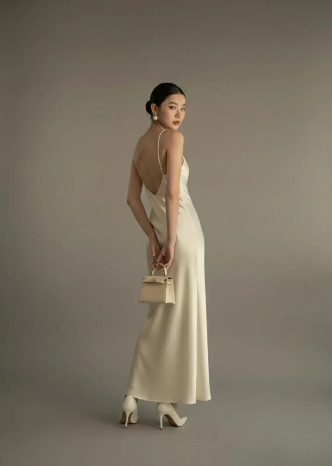 Minimalist Satin Slip Cowl Neck Thin Spaghetti Strap Open Back Floor-Length Evening Dress for Formal Events and Special Occasions