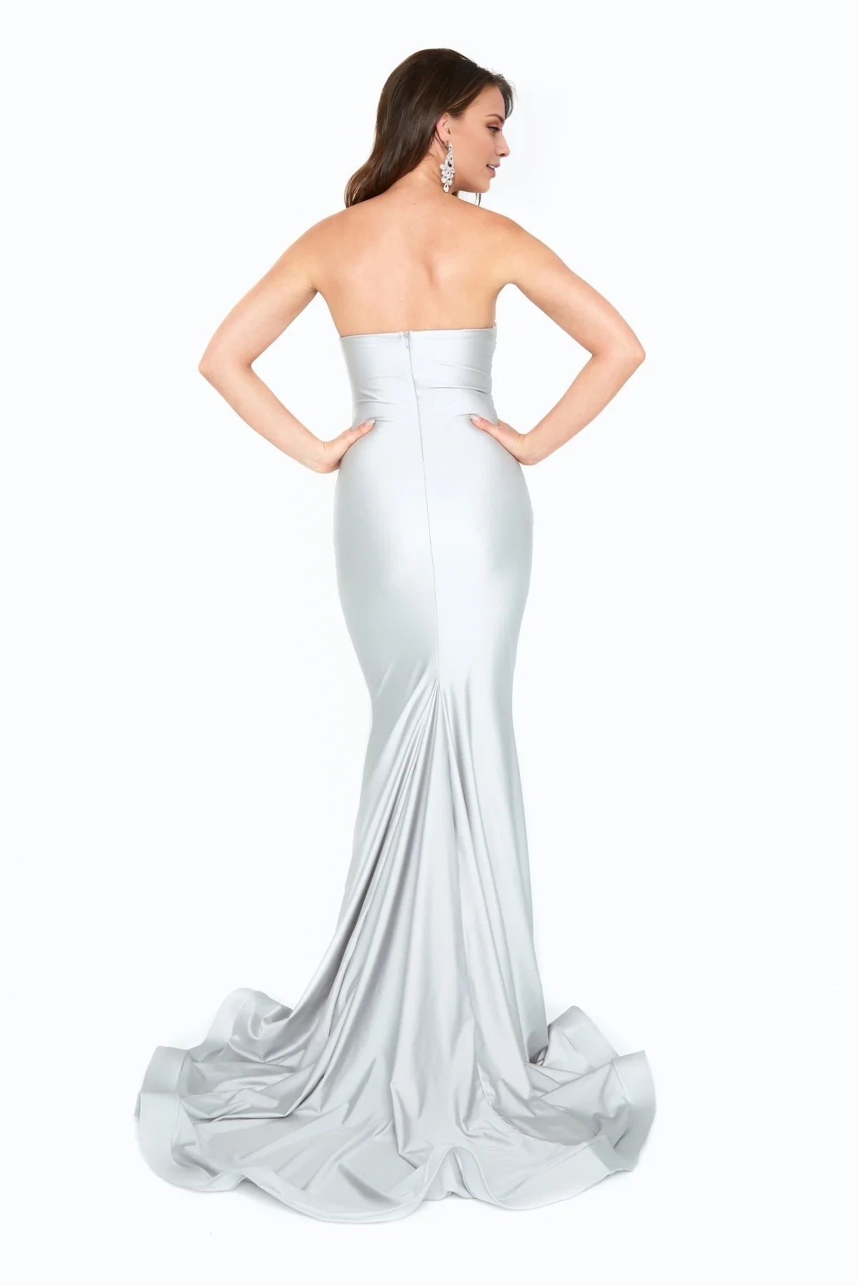 Off shoulder collar strapless backless mermaid and floor length evening dress