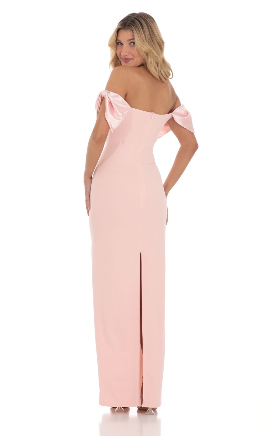 Romantic Off-the-Shoulder Bow Detail Evening Dress with High Slit & Floor-Length Hem