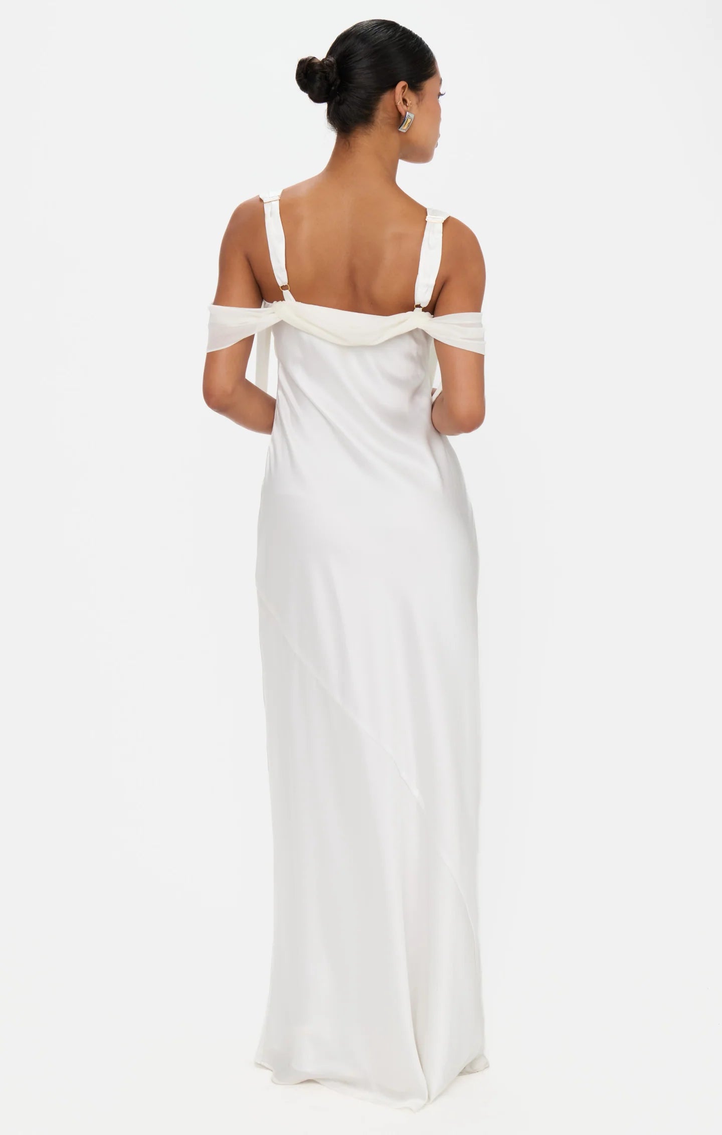 Romantic Satin Sheath Square Neck Cold Shoulder Bow Floor Length Bridal Evening Dress