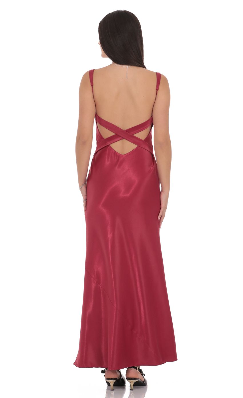 Satin Evening Dress with V-Neck, Crisscross Open Back & Floor-Length Silhouette