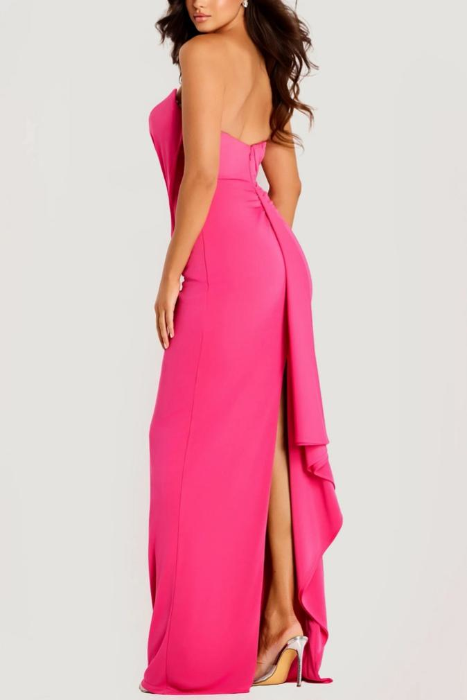 Sleek Form-Fitting Strapless Sweetheart Ruched Side High Slit Floor-Length Evening Dress