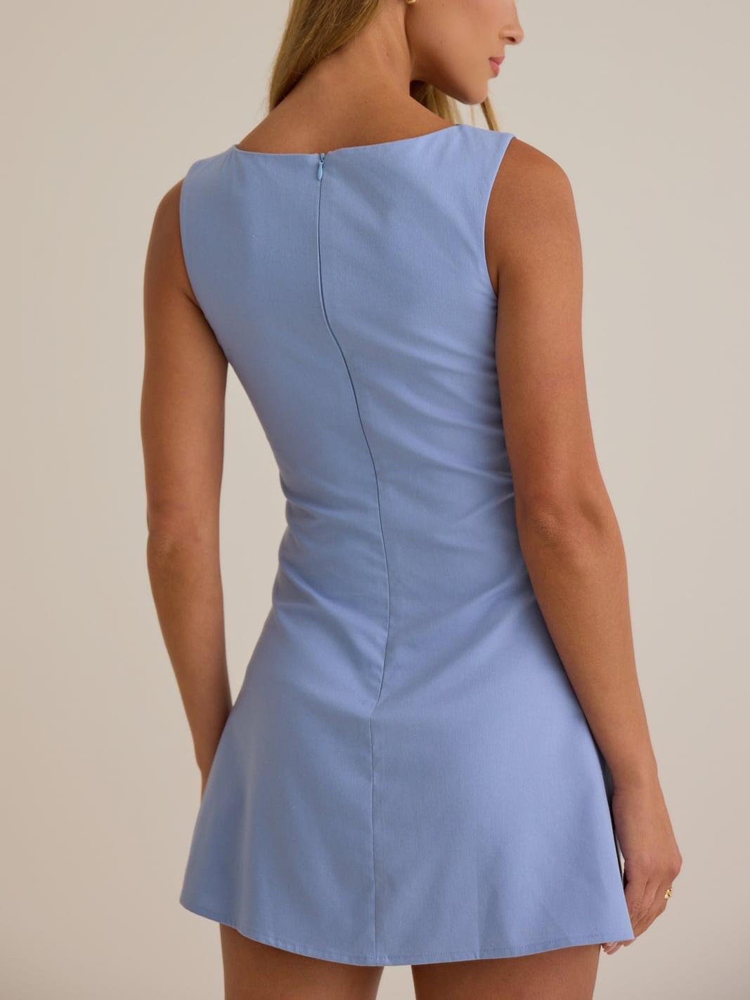 Soft Woven Sleeveless Asymmetrical Neck Side Ruched Button Detail A-Line Mini Homecoming Dresses