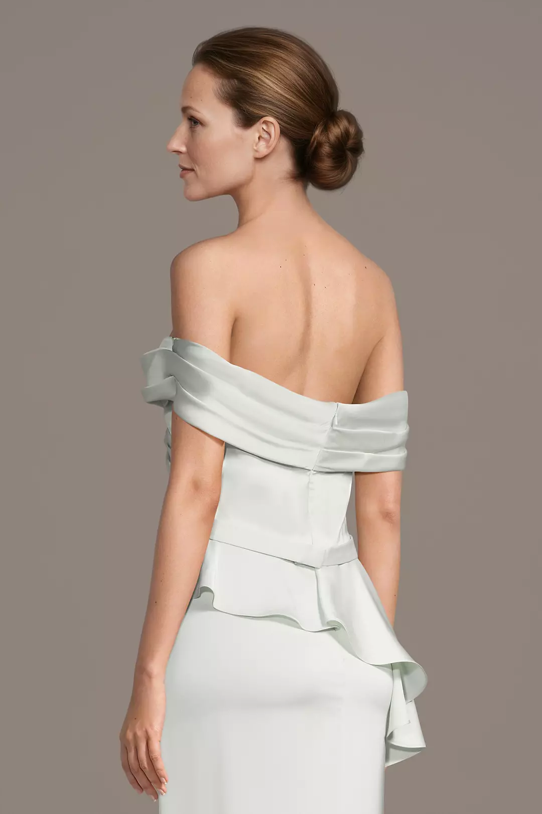 Sophisticated Off-the-Shoulder Mother of the Bride Dress with Ruffle Peplum and Rhinestone Belt
