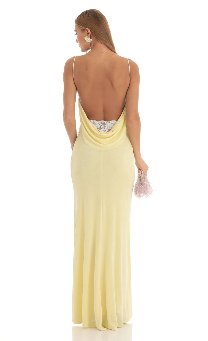 Spaghetti Strap Cowl Neck Ruched Bodice Mermaid Evening Dresses with Open Back and Lace Detail