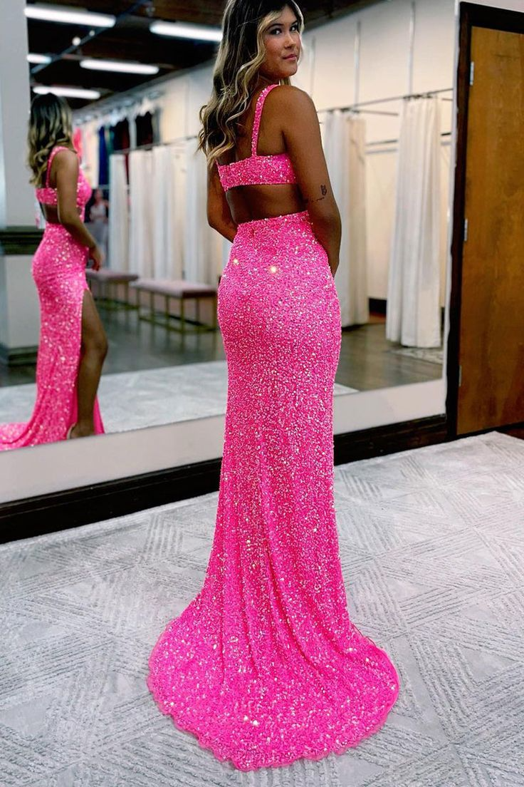 Sparkly Mermaid V-Neck Sleeveless Open-Back Floor-Length Cutout Prom Dress