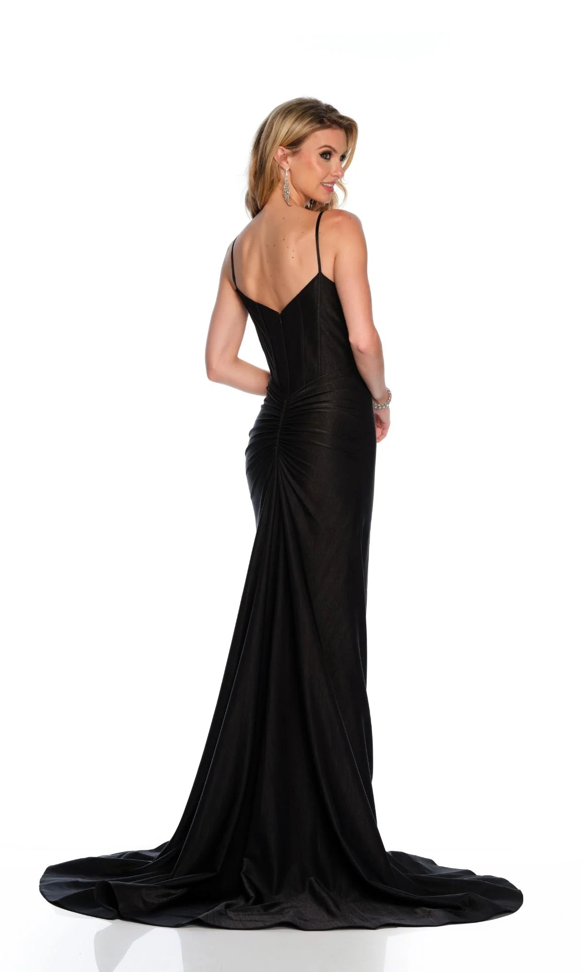 Square neckline off shoulder sleeveless thin shoulder strap backless side slit and floor length evening dress