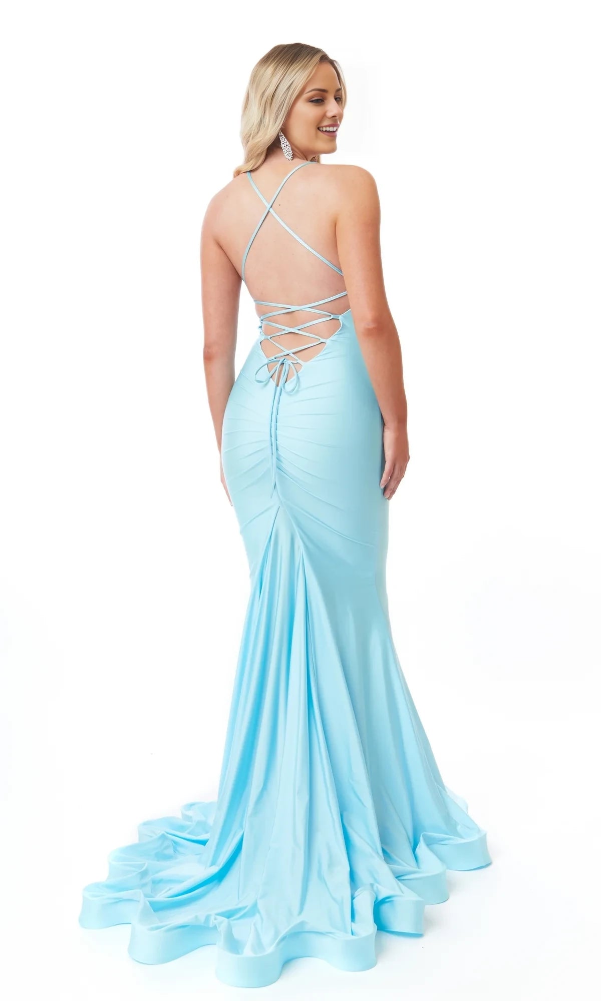 Square neckline sleeveless thin shoulder strap backless and floor length evening dress