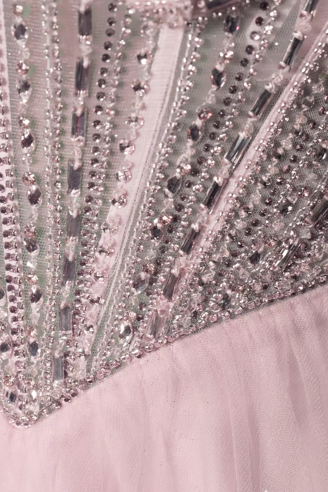 Strapless Beaded Corset Glitter Tulle A-Line Long Prom Dresses