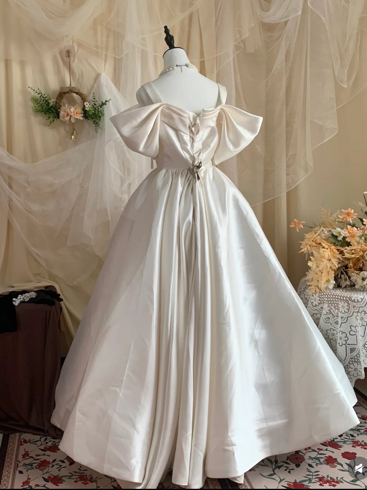 Timeless Ivory Satin Ball Gown Off-the-Shoulder Sweetheart Neck Lace-Up Back Prom Dresses