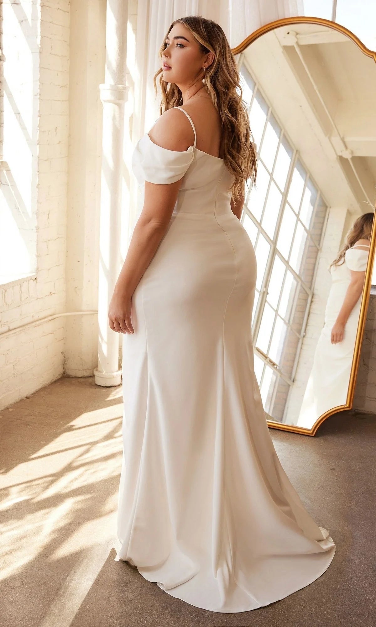 Timeless Ivory Satin Mermaid Off-the-Shoulder Sweetheart Neck High Slit Floor-Length Evening Dress