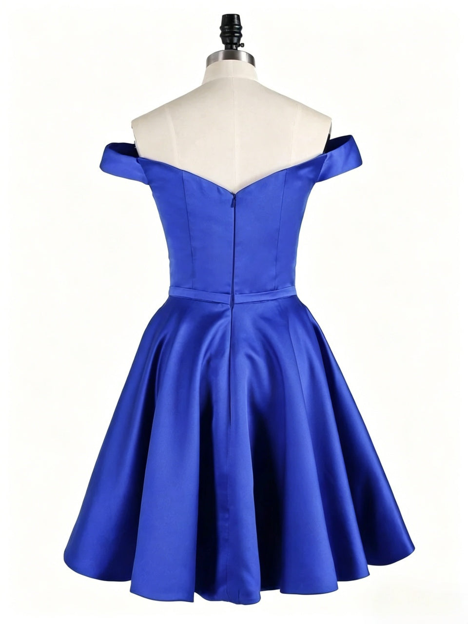 Vibrant Royal Satin A-line Off-the-shoulder Sweetheart Cap Sleeve ZipperBack Mini Homecoming Dresses