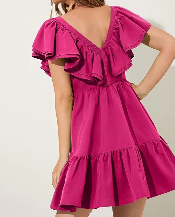 Vibrant Ruffled A-Line V-Neck Cap Sleeve V-Back Tiered Mini Homecoming Dresses for Teens