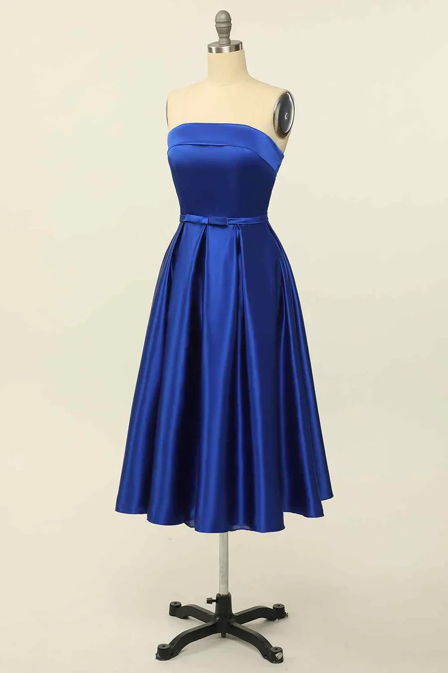 Vibrant Satin A-Line Strapless Sleeveless Lace-Up Back Tea-Length Homecoming Dresses