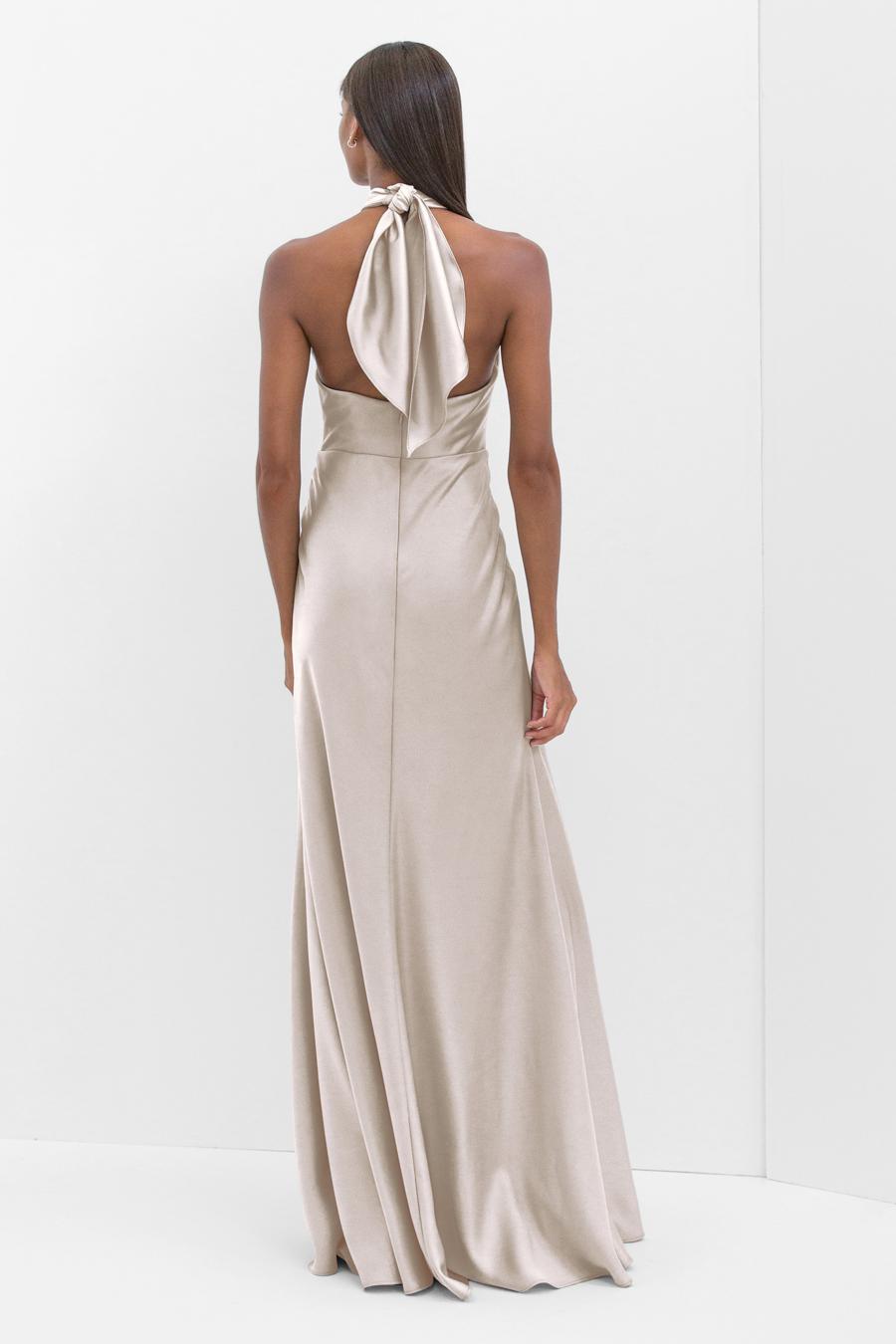 Vintage Satin Halter Neck Sleeveless Tie-Back Mermaid Floor-Length Evening Dress