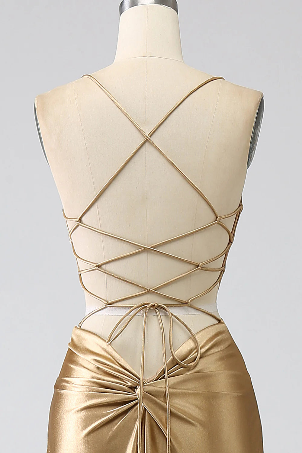 Sleek Satin Spaghetti Strap Mermaid Prom Dresses with Crisscross Back and Side Cutout