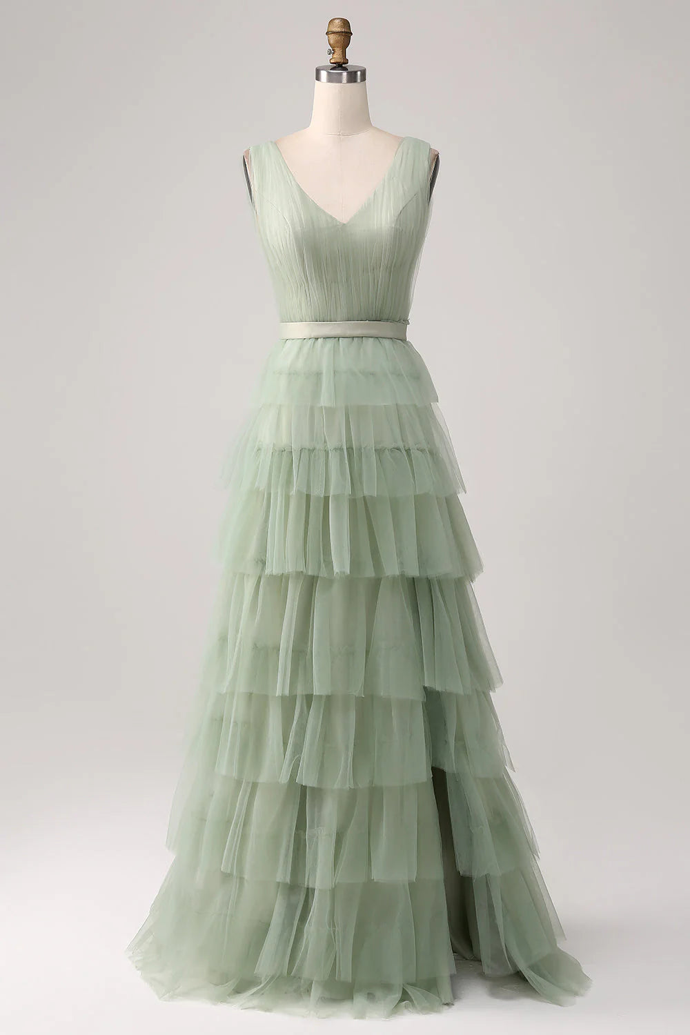 Green split pleated layered prom dress LD Dress Green split pleated layered prom dress LD Dress