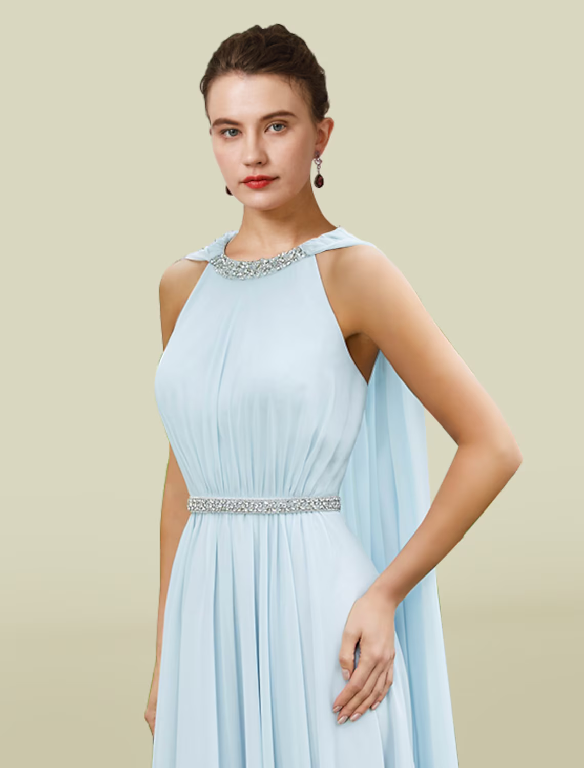 Mother of the Bride Dress Elegant Chiffon Sleeveless with Pleats Beading Crystal Brooch