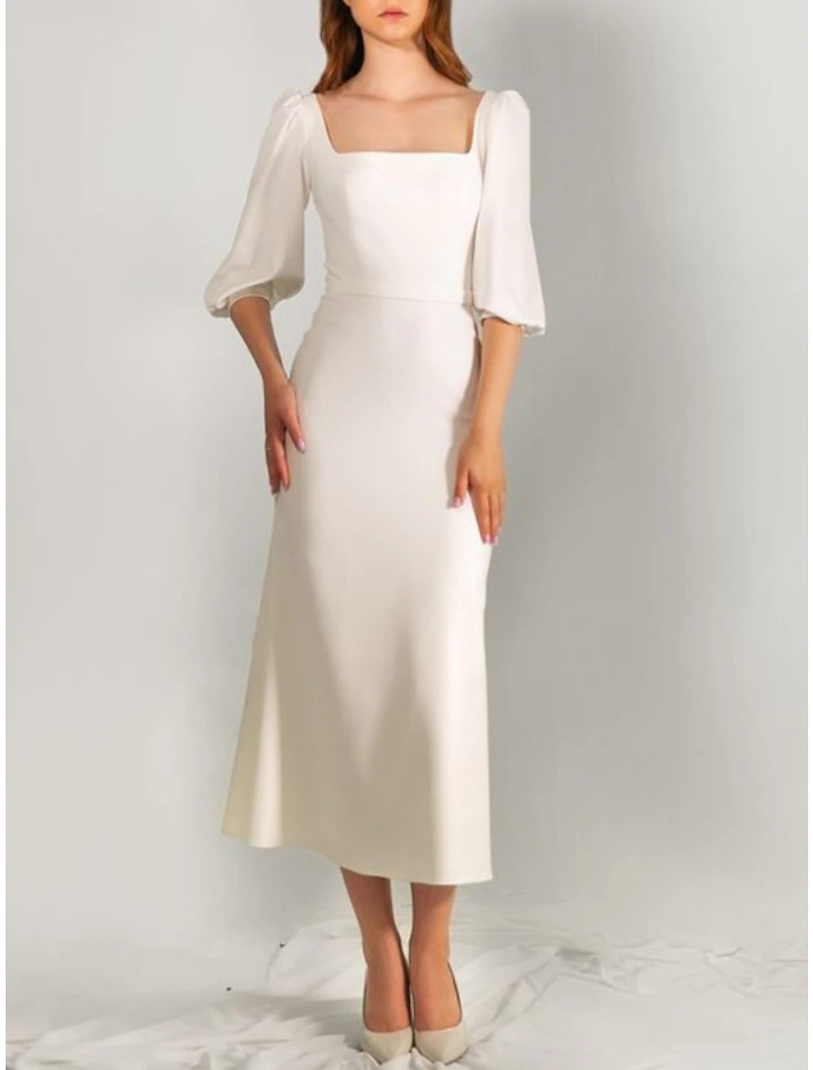 a-line mini dress in mauve A-Line/Princess Square Neck Satin Wedding Dresses Floor-Length Sleevel main image 1