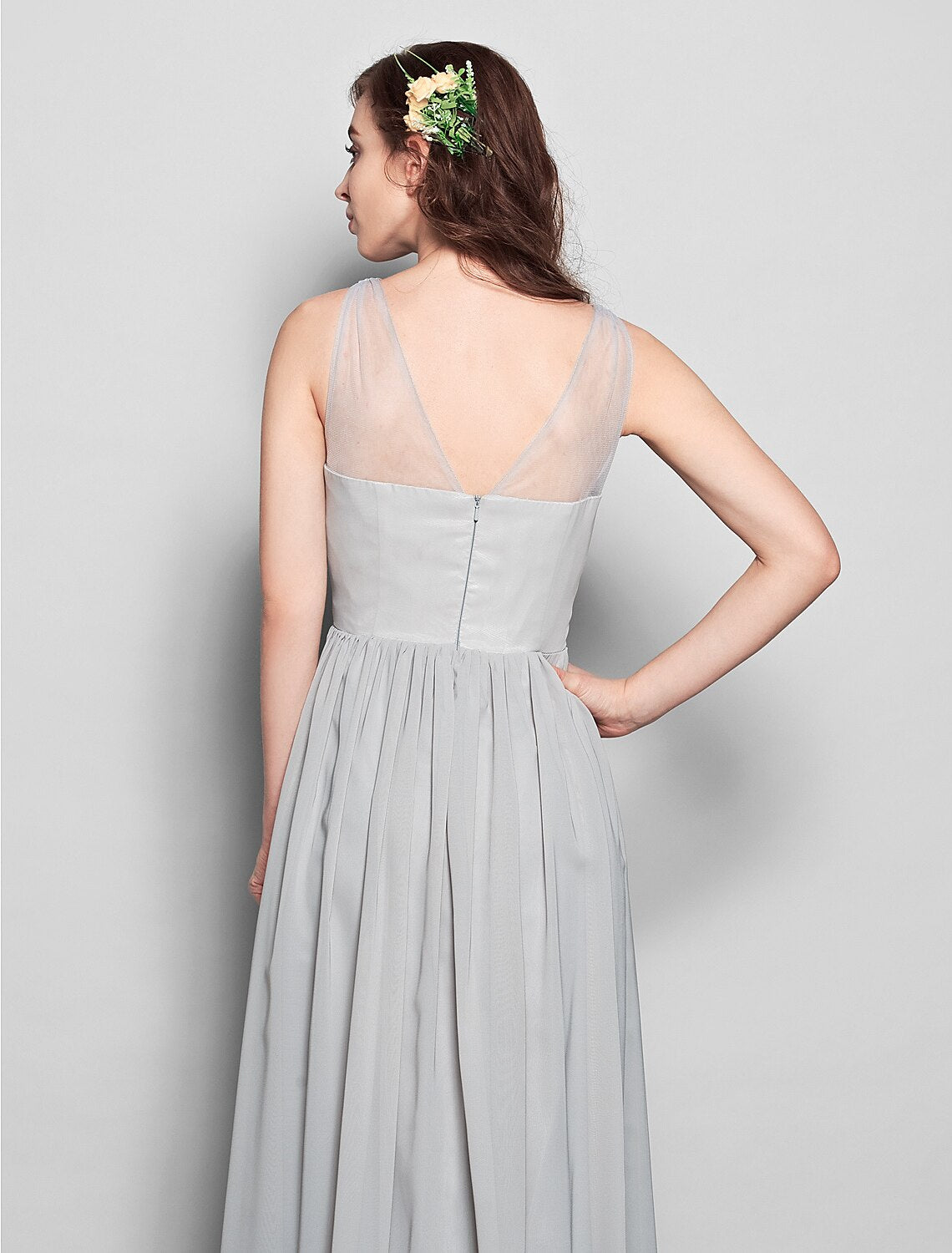 Sheath / Column Bridesmaid Dress V Neck Sleeveless Floor Length Chiffon with Sash / Ribbon / Crystal Brooch