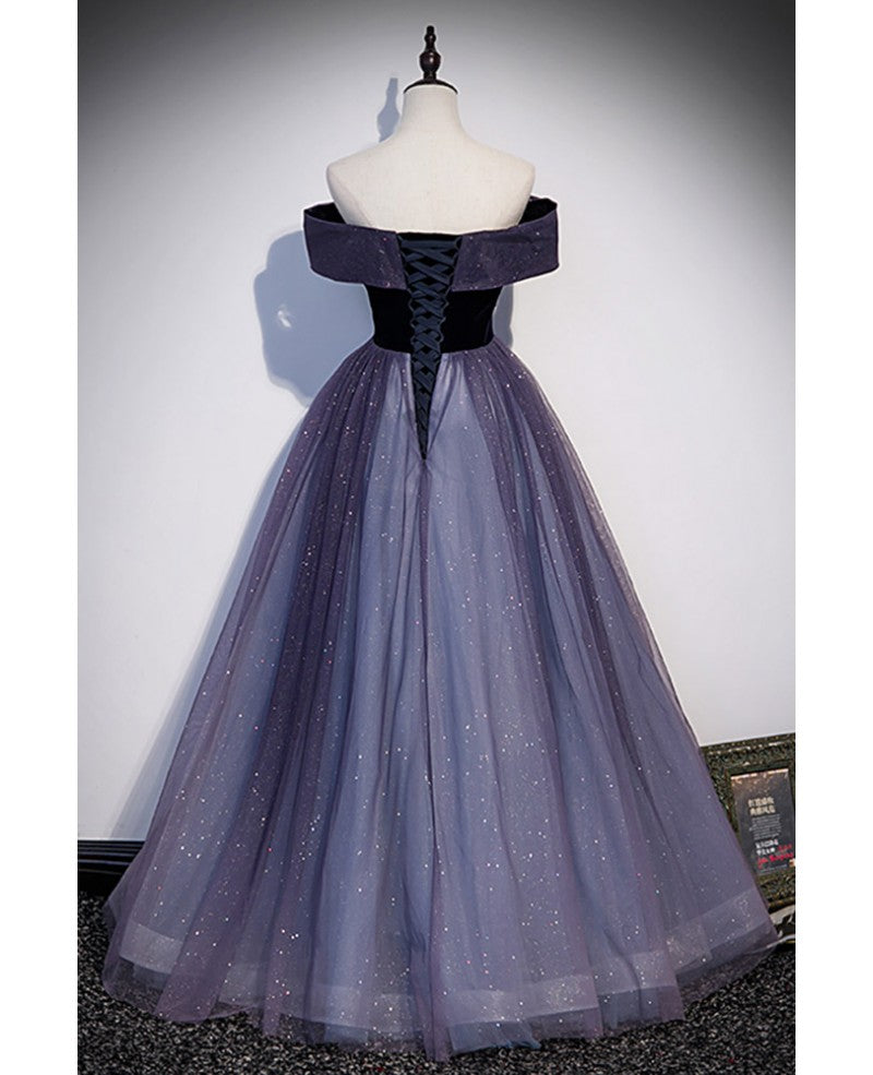 Elegant purple sequin suede off shoulder short sleeved ball dress purple A-line/princess backless and floor length floor length drag long evening dress