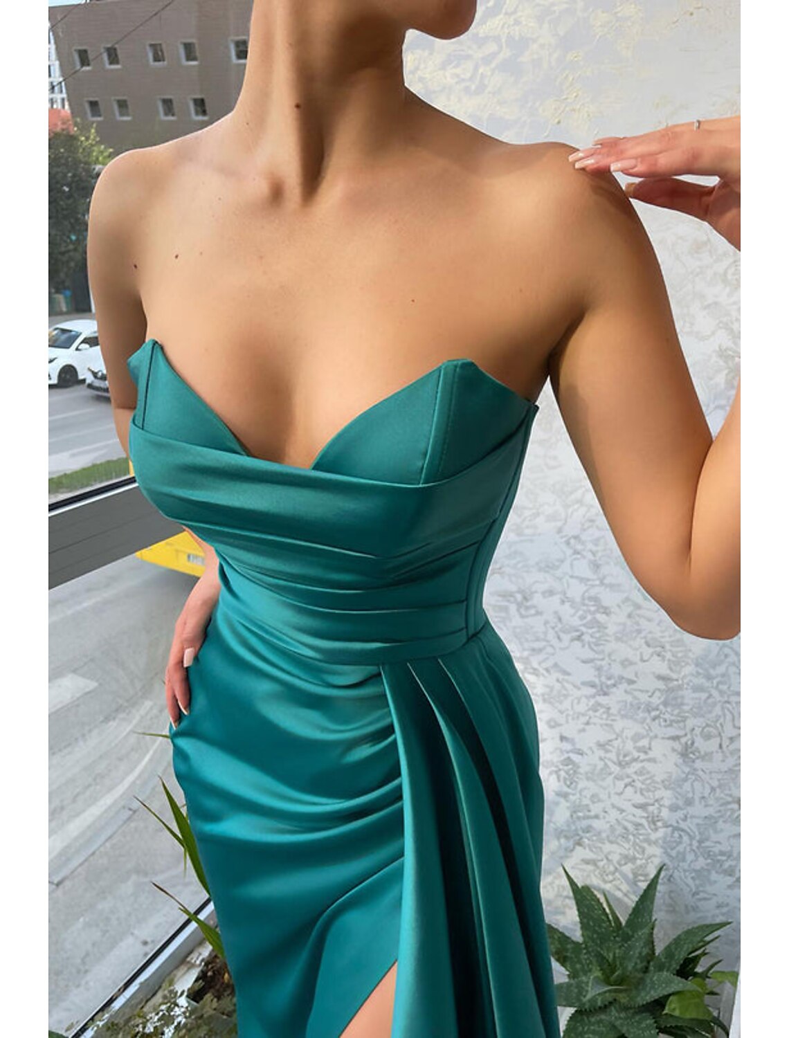 Mermaid Party Dress Evening Gown Sexy Dress Wedding Wedding Reception Court Train Sleeveless Strapless Satin with Ruched Slit