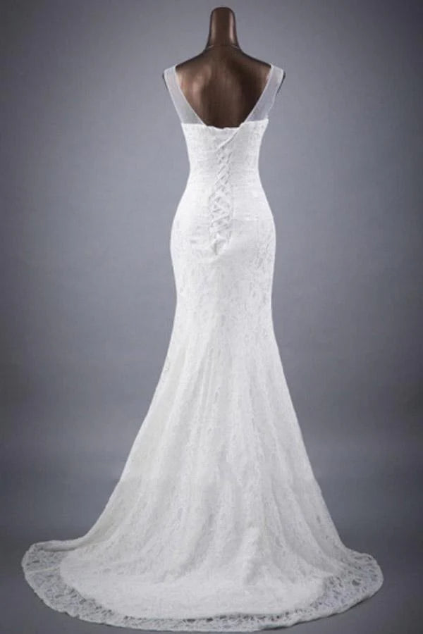 Elegant and noble lace sleeveless speaker/mermaid and floor length wedding dress