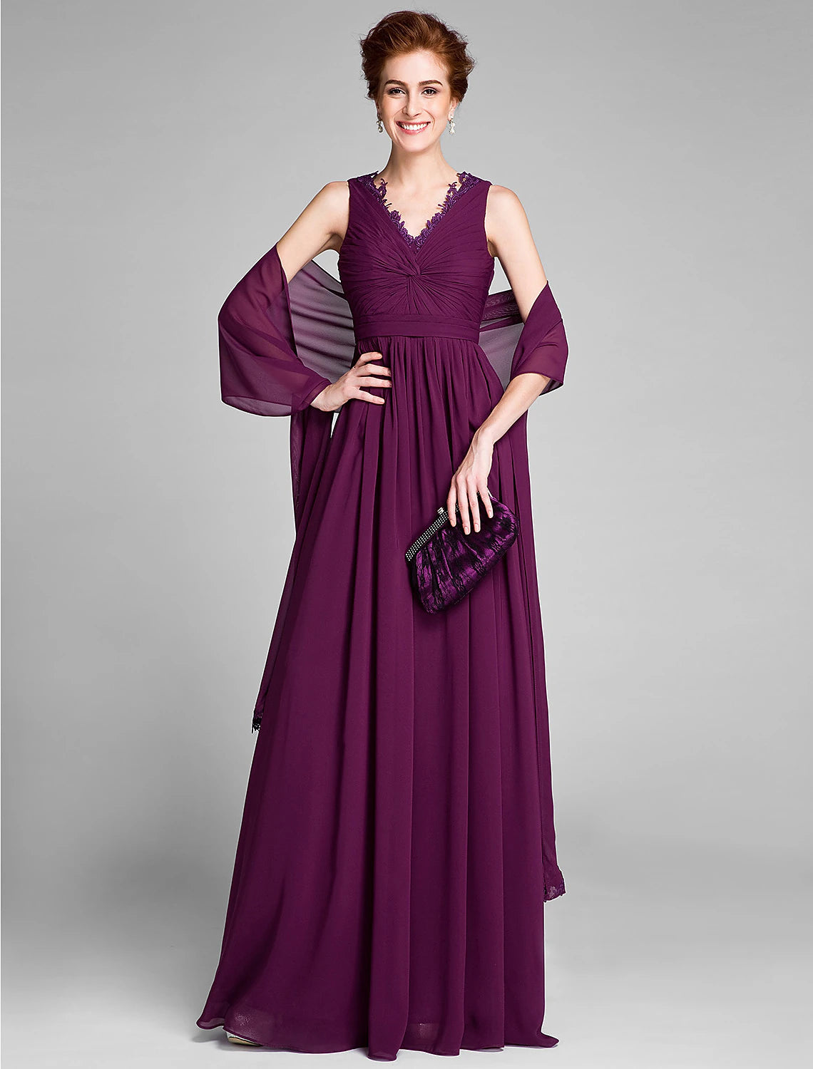 Sheath / Column Mother of the Bride Dress Wrap Included V Neck Floor Length Chiffon Sleeveless with Sash / Ribbon Criss Cross