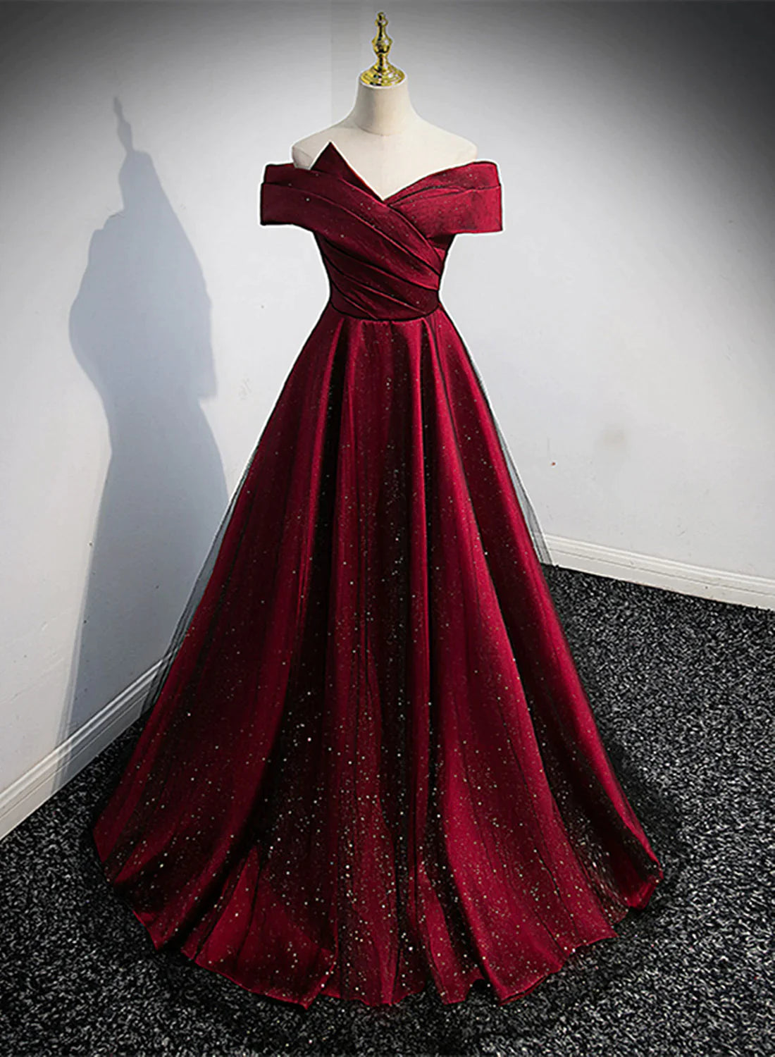 Black and Red Satin Off Shoulder Long Junior Prom Dress, A-line Satin LD Dress Black and Red Satin Off Shoulder Long Junior Prom Dress, A-line Satin LD Dress