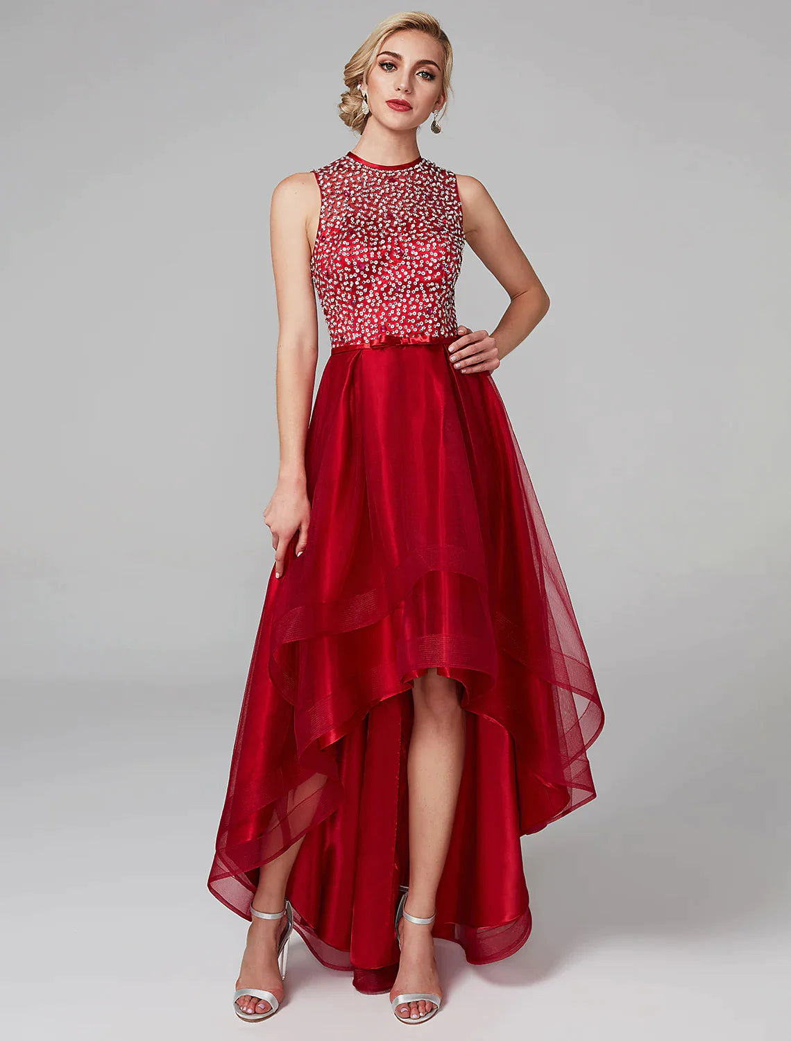 A-Line Cocktail Dresses Wedding Asymmetrical Sleeveless Neck Satin wit