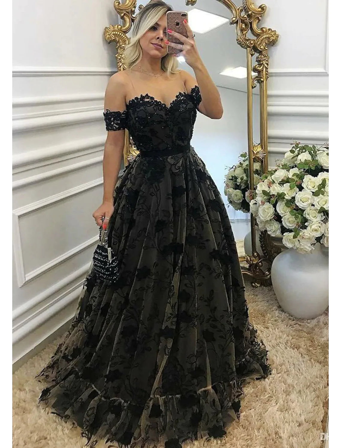 Ball Gown A-Line Prom Dresses Formal Floor Length Sleeveless Wednesday Lace Backless Beading Appliques