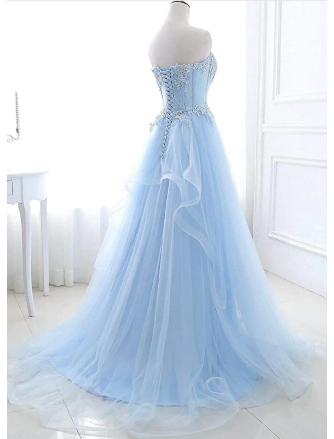 A-Line Sexy Engagement Prom Birthday Dress Strapless Sleeveless Lace Pleats