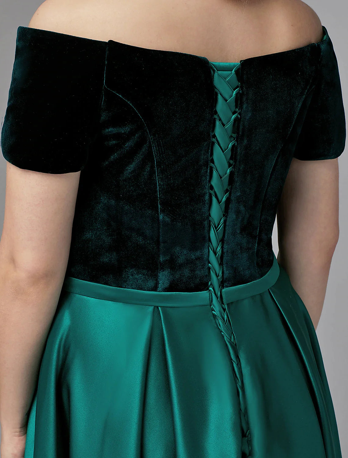 A-Line Special Occasion Dresses Elegant Dress Wedding Guest Floor Length Short Sleeve Off Shoulder Satin with Crystals