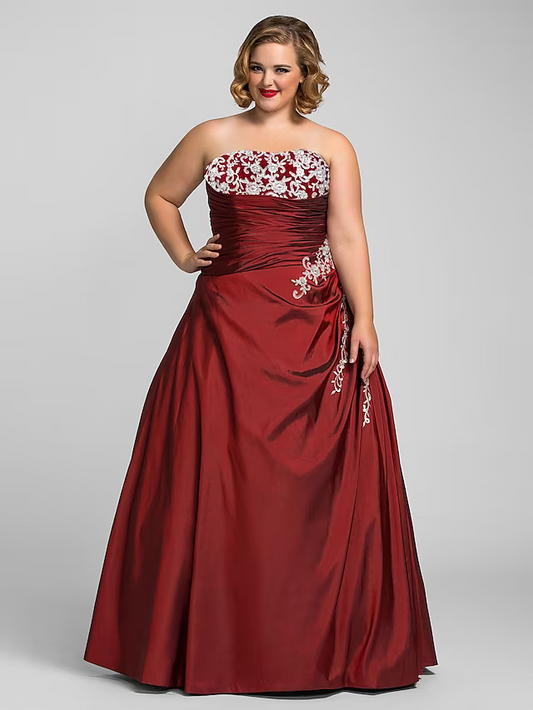 Plus Size Prom Formal Evening Dress Strapless Sleeveless Floor Length with Beading Appliques