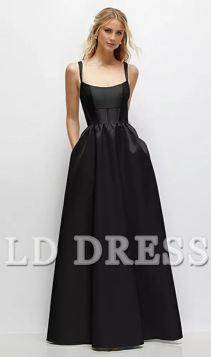 Low round neck studded tight corset satin and floor length bridesmaid dress - LD Dress