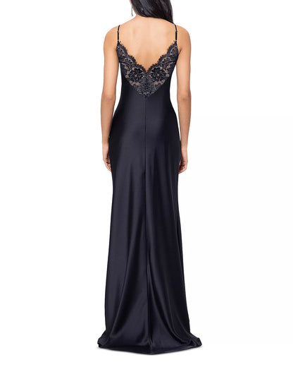 Thin shoulder strap off shoulder pocket collar lace back satin and floor length prom dress