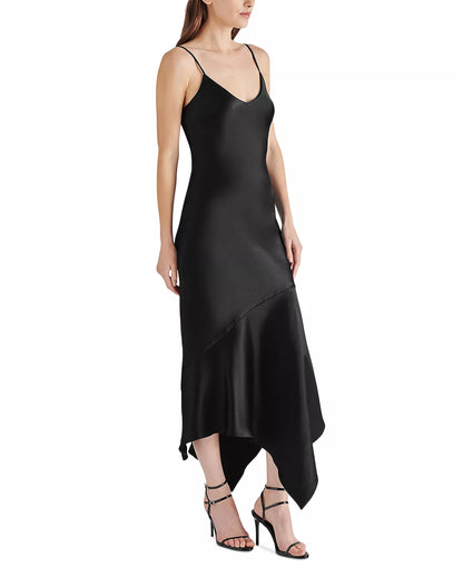 V-neck thin shoulder strap off shoulder long off back prom dress