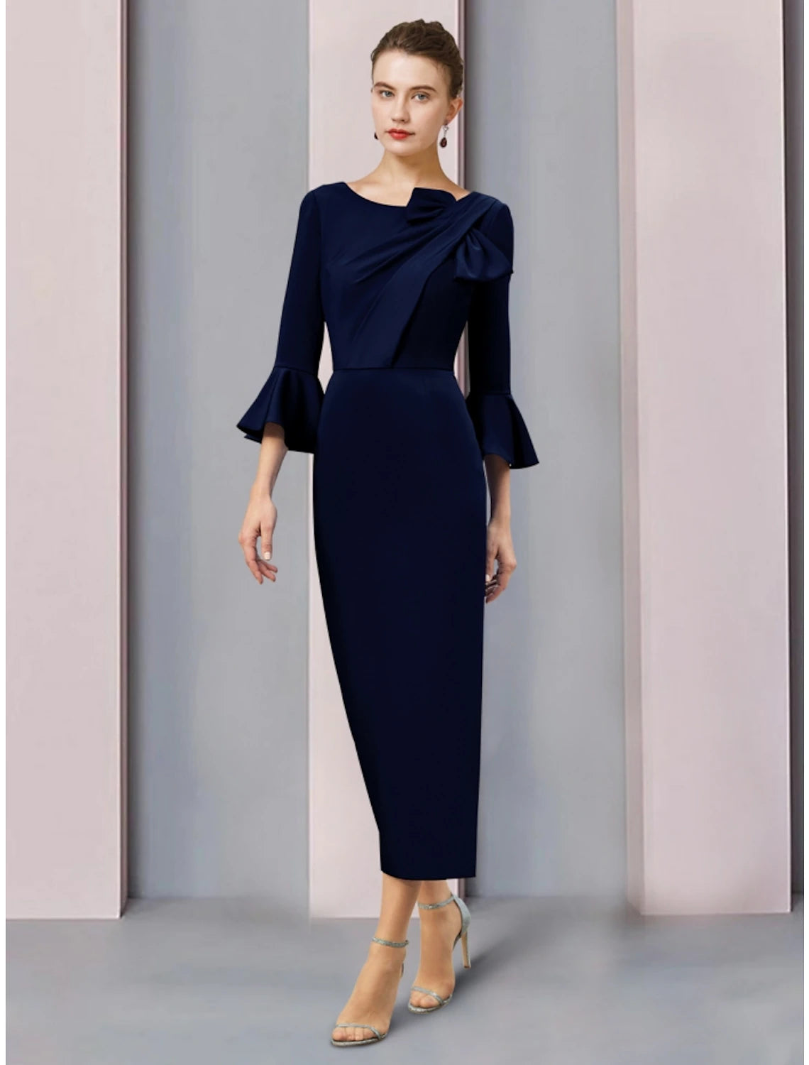 A-Line Wedding Guest Mother of the Bride Dress, Scoop Neck, Ankle Length