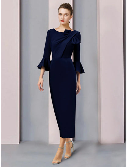 A-Line Wedding Guest Mother of the Bride Dress, Scoop Neck, Ankle Length