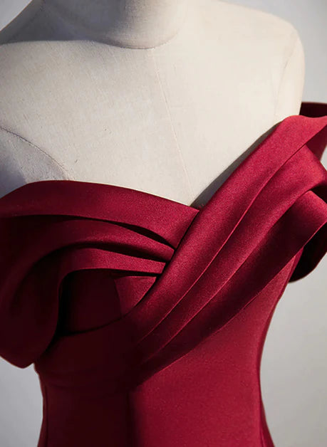 Elegant wine red satin strapless backless long party dress, A-line wine red satin and ground evening dress