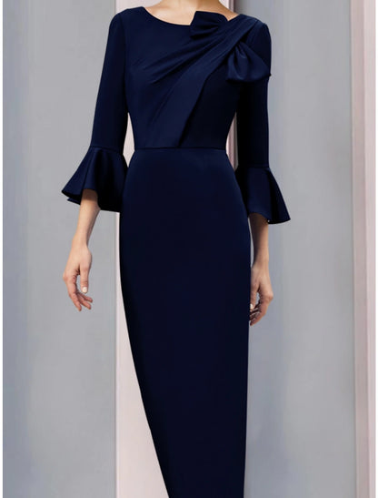 A-Line Wedding Guest Mother of the Bride Dress, Scoop Neck, Ankle Length