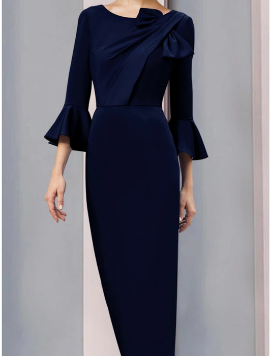 A-Line Wedding Guest Mother of the Bride Dress, Scoop Neck, Ankle Length
